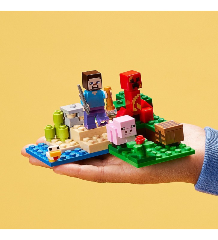 Jucărie de construcție LEGO  21177 Minecraft The Creeper's Ambush (Set de jucării cu Steve, porcușoare și pui, jucării pentru copii cu vârsta peste 7 ani cu minifigurine)