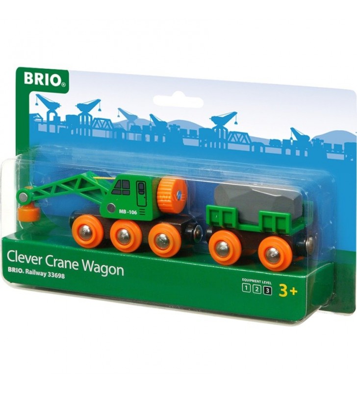 Camion cu macara verde BRIO World cu remorcă vehicul de jucărie (verde galben)