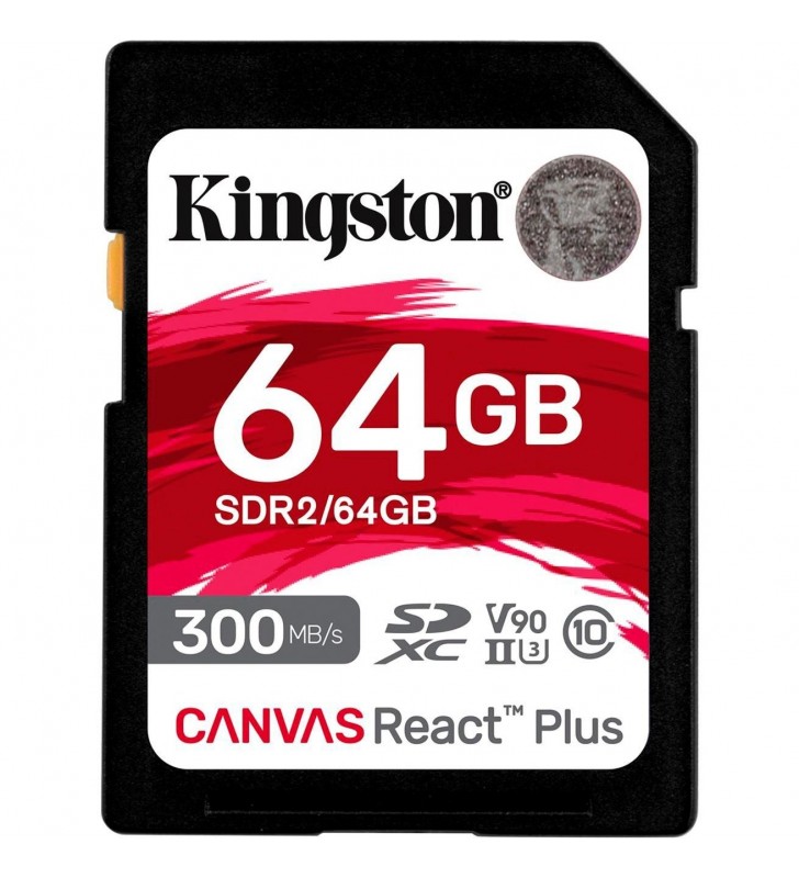 Card de memorie SDXC Kingston Canvas React Plus de 64 GB (negru, UHS-II U3, clasa 10, V90)