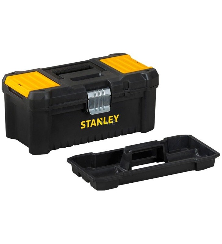 Cutie de plastic Stanley Essential, 16", cutie de scule (negru/galben, cu organizator si cleme metalice)