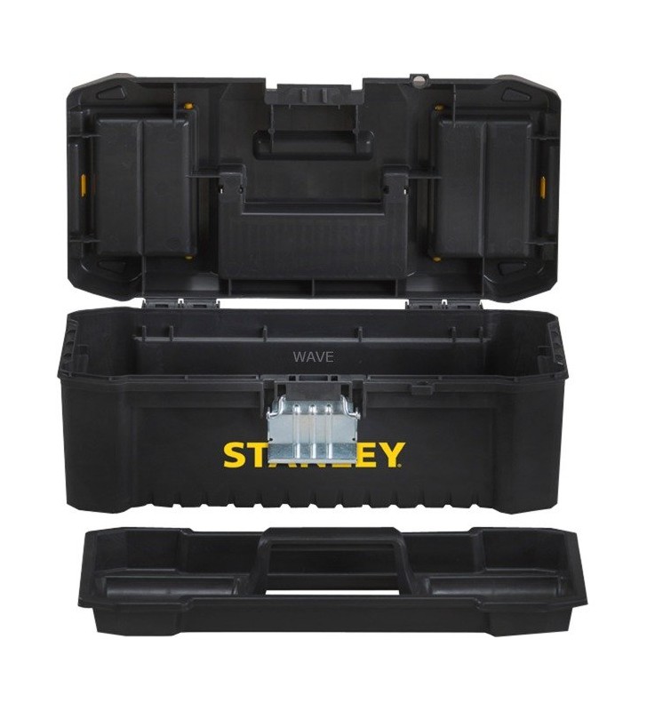 Cutie de plastic Stanley Essential, 16", cutie de scule (negru/galben, cu organizator si cleme metalice)
