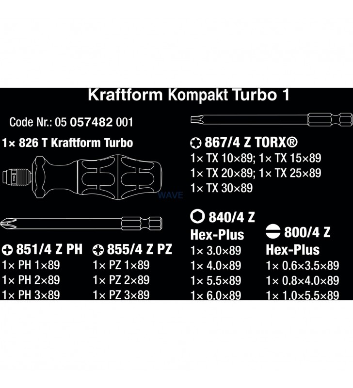 Wera  Kraftform Kompakt Turbo 1, 19 piese, cheie tubulară (negru verde)