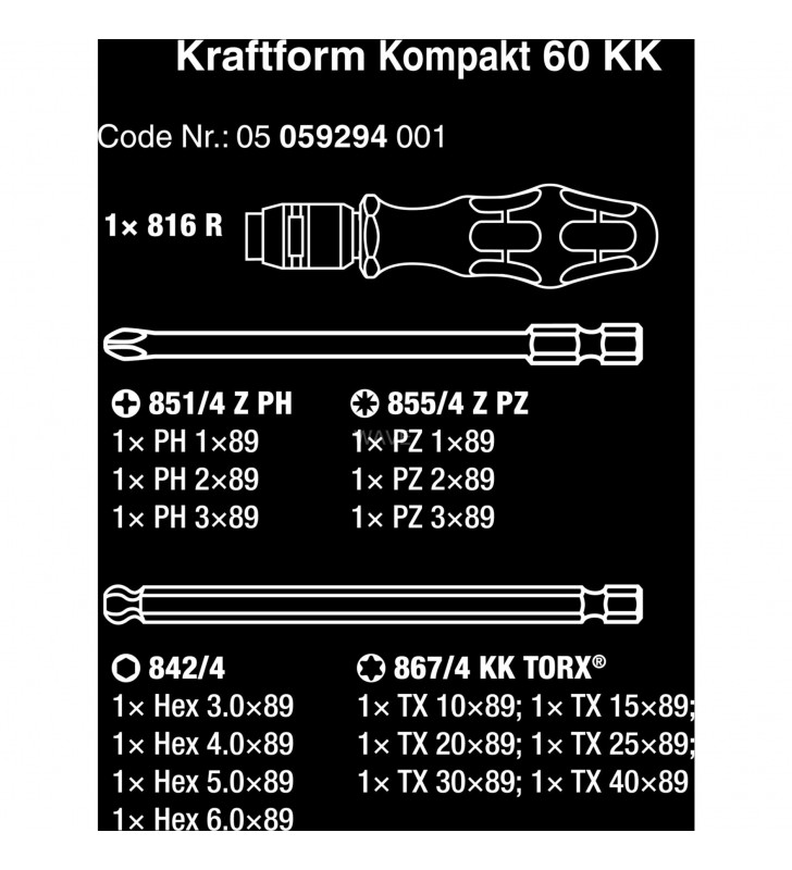 Wera  Kraftform compact 60 KK, 17 bucăți, cheie tubulară (negru/verde, biți cu cap sferic)