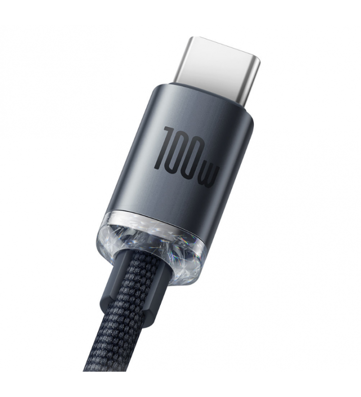 CABLU alimentare si date Baseus Crystal Shine, Fast Charging Data Cable pt. smartphone, USB la USB Type-C 100W, 2m, braided, negru "CAJY000501" (include timbru verde 0.25 lei) - 6932172602833