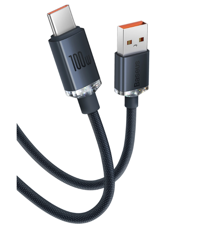 CABLU alimentare si date Baseus Crystal Shine, Fast Charging Data Cable pt. smartphone, USB la USB Type-C 100W, 2m, braided, negru "CAJY000501" (include timbru verde 0.25 lei) - 6932172602833