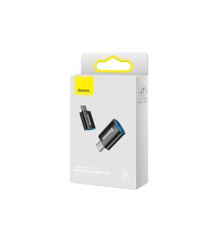 ADAPTOR Baseus Ingenuity Series Mini OTG, USB Type-C (T) to USB 3.1 (M), corp metalic, negru "ZJJQ000001" (include timbru verde 0.25 lei) - 6932172605643