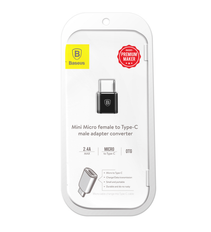 ADAPTOR Baseus Mini Micro, USB Type-C (T) to Micro USB (M), corp metalic, negru "CAMOTG-01" (include timbru verde 0.25 lei) - 6953156263529
