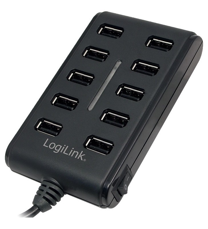 HUB USB 2.0 extern LOGILINK, 10*USB, incl. alimentare 3.5A, black "UA0125" (include timbru verde 0.5 lei)