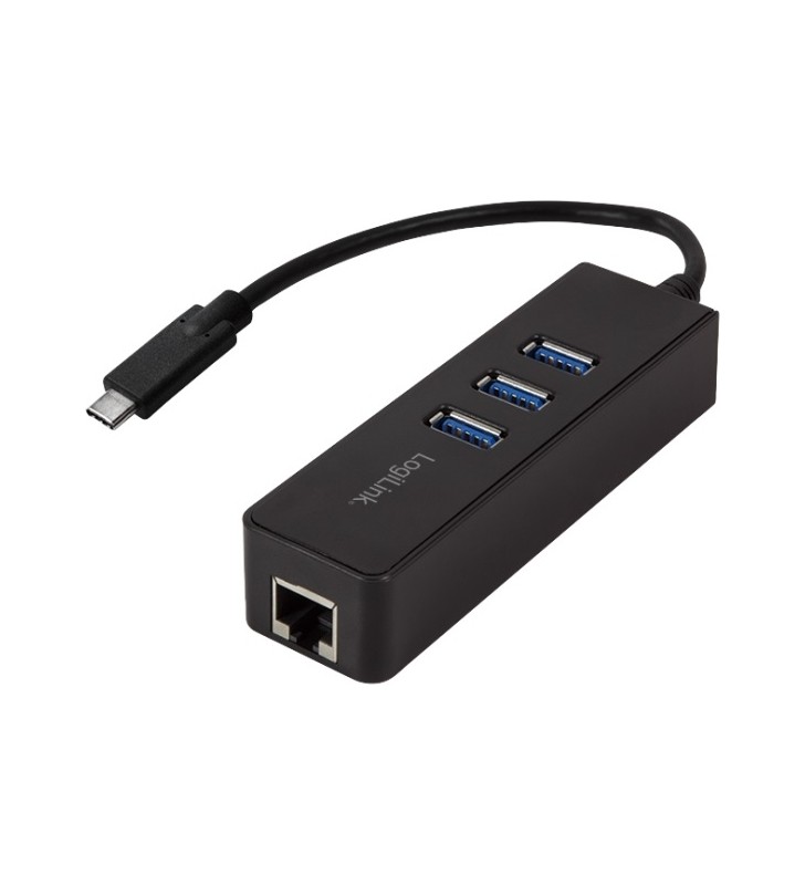 HUB USB 3.0 extern LOGILINK, Type-C 3*USB, with Gigabit Ethernet, black,"UA0283" (include timbru verde 0.5 lei)