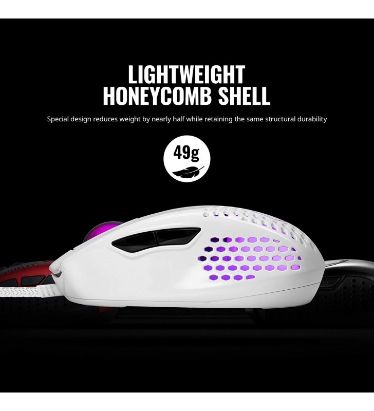 Cooler Master MM720 White Glossy Lightweight Gaming Mouse with Ultraweave Cable, 16000 DPI Optical Sensor, RGB and Unique Claw Grip Shape