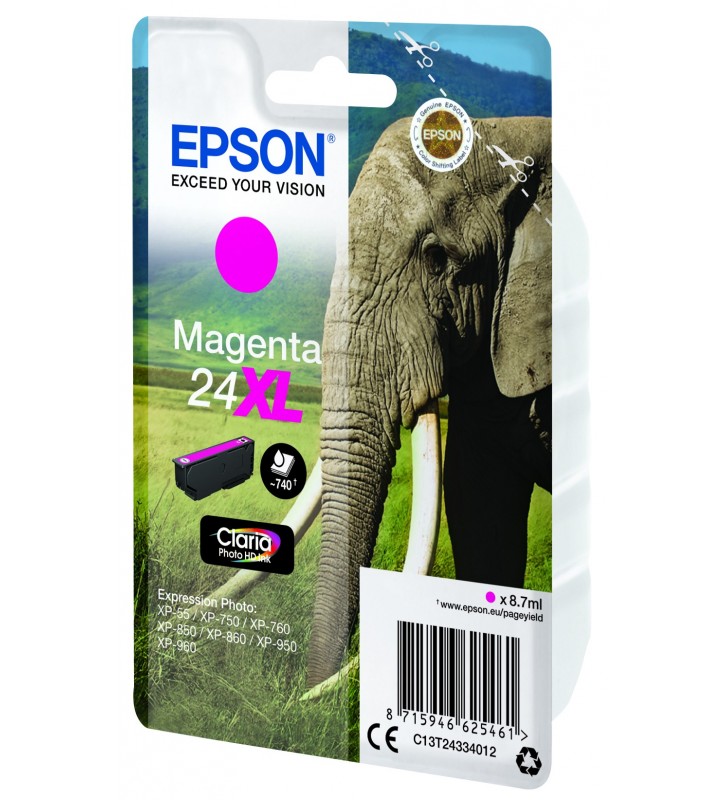 Epson Elephant Singlepack Magenta 24XL Claria Photo HD Ink
