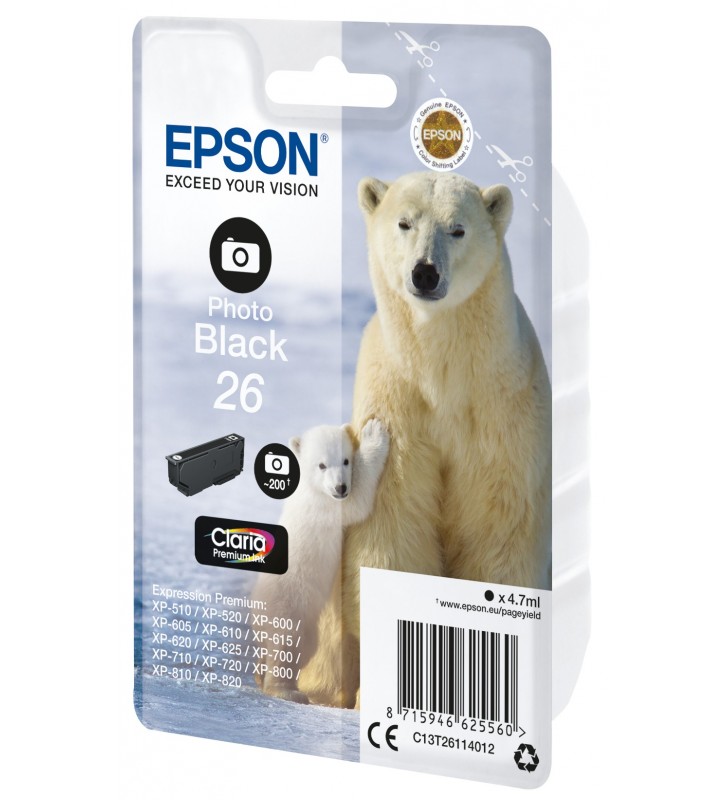 Epson Polar bear Singlepack Photo Black 26 Claria Premium Ink