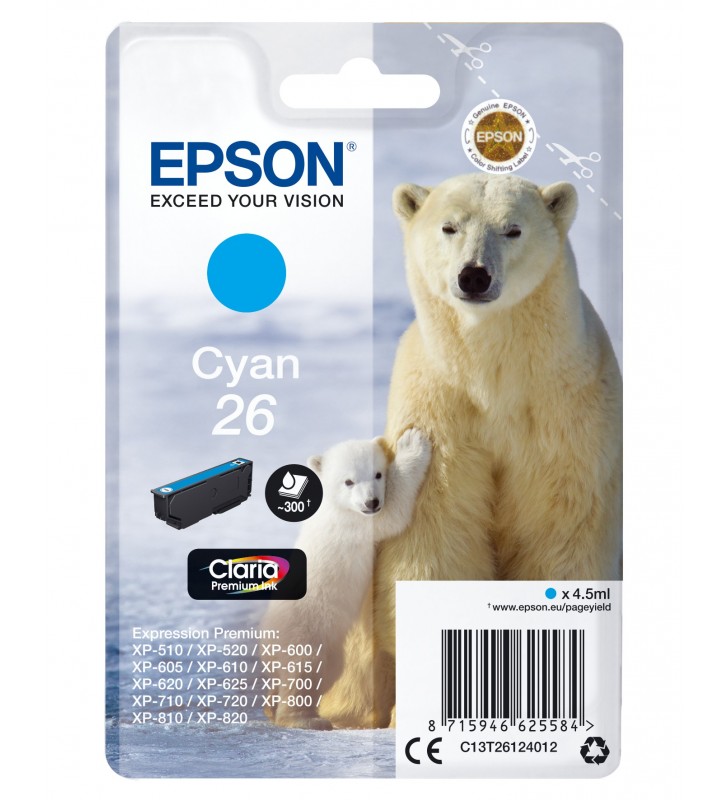 Epson Polar bear Singlepack Cyan 26 Claria Premium Ink