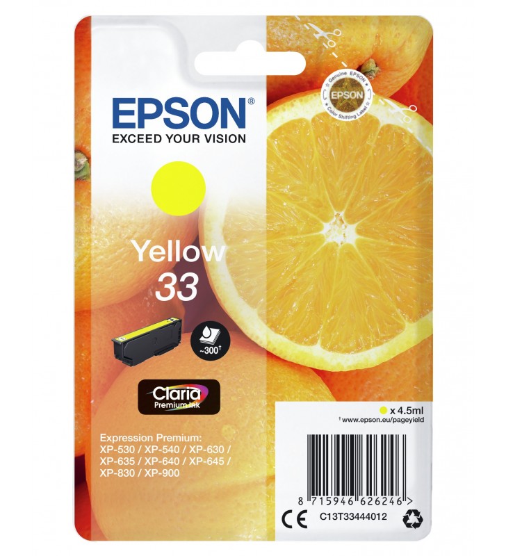 Epson Oranges Singlepack Yellow 33 Claria Premium Ink