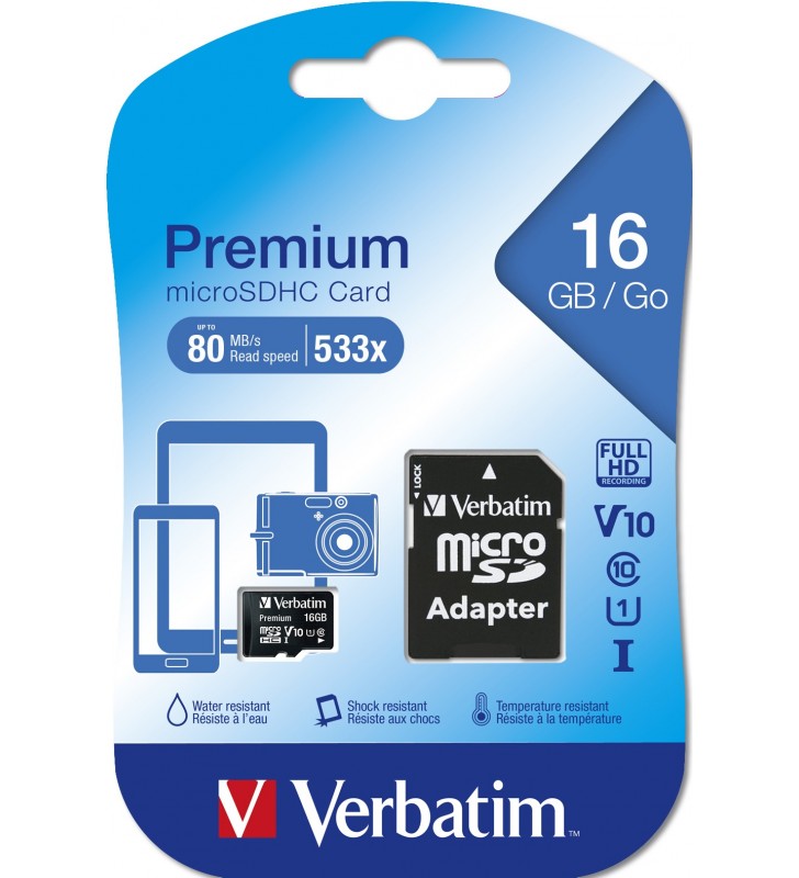Verbatim Premium memorii flash 16 Giga Bites MicroSDHC Clasa 10