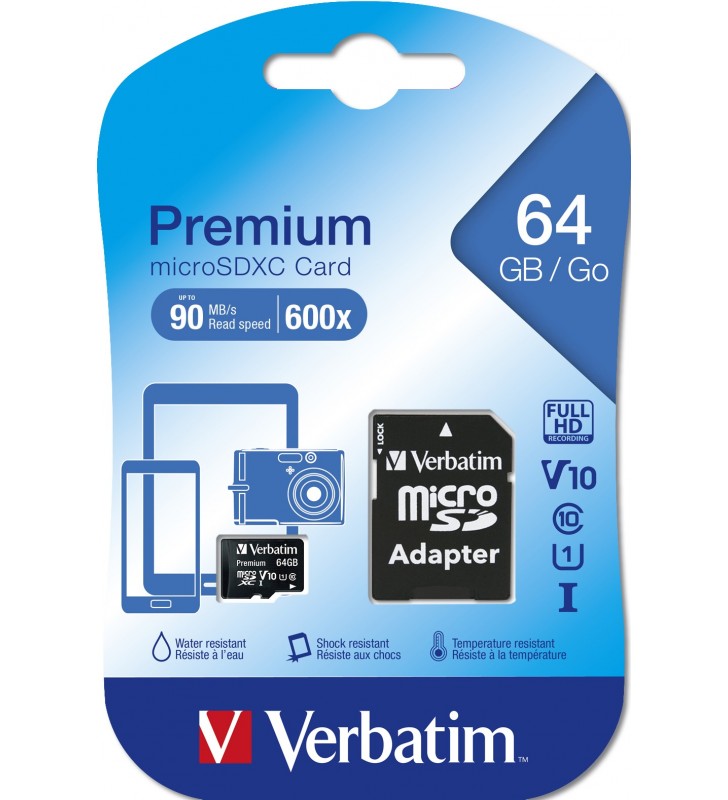 Verbatim Premium memorii flash 64 Giga Bites MicroSDXC Clasa 10
