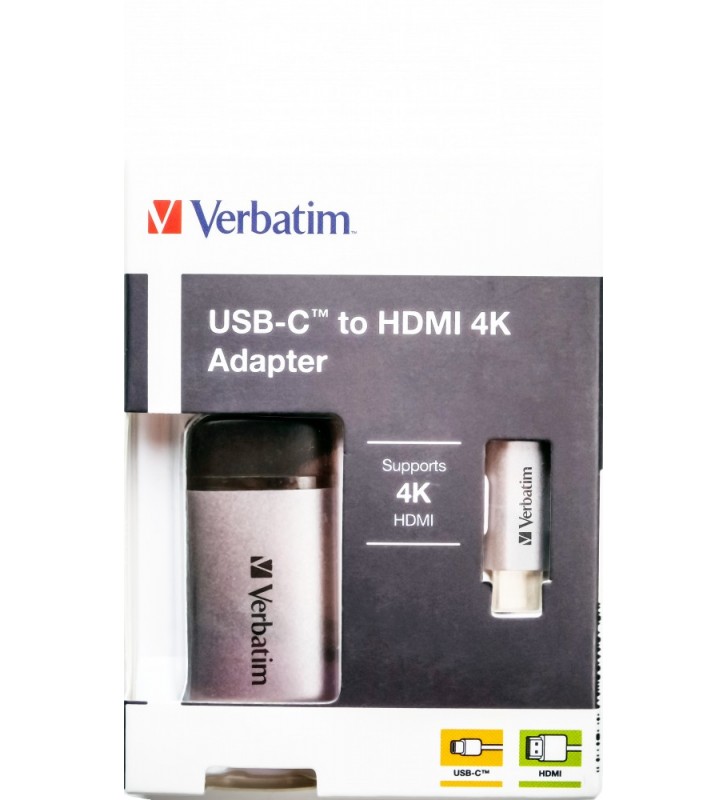 Verbatim 49143 adaptor pentru cabluri video 0,01 m USB tip-C HDMI Negru, Argint