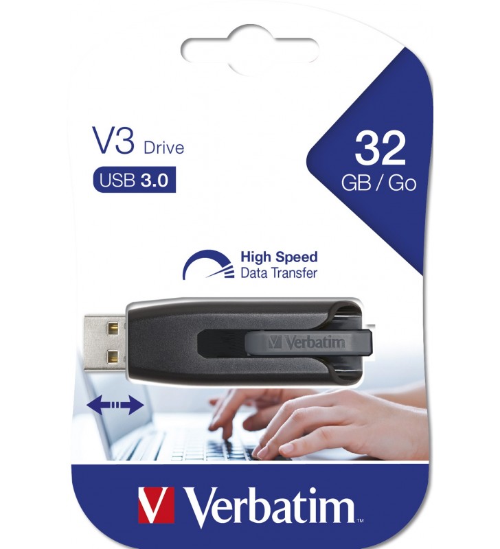 Verbatim V3 memorii flash USB 32 Giga Bites USB Tip-A 3.2 Gen 1 (3.1 Gen 1) Negru, Gri