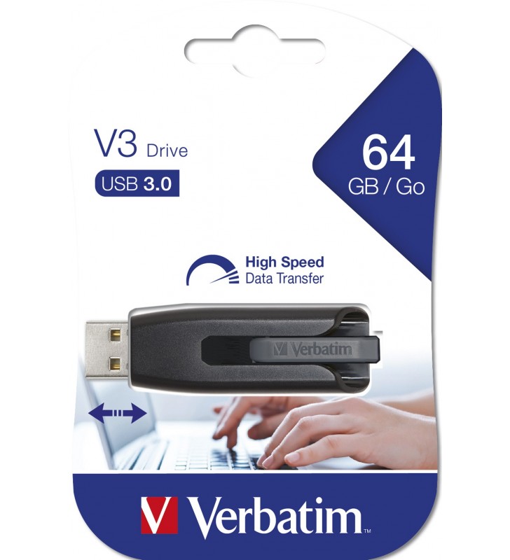 Verbatim V3 memorii flash USB 64 Giga Bites USB Tip-A 3.2 Gen 1 (3.1 Gen 1) Negru, Gri