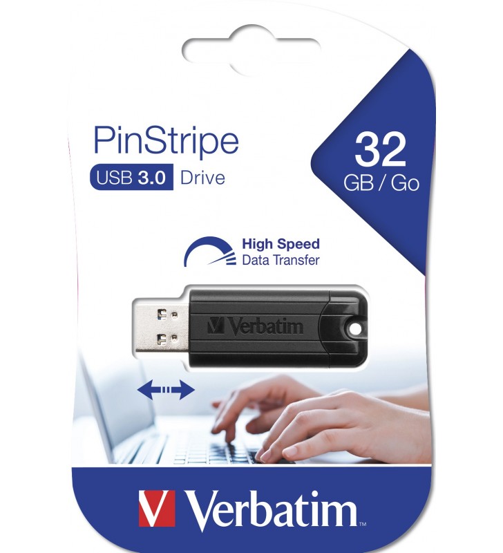 Verbatim PinStripe memorii flash USB 32 Giga Bites USB Tip-A 3.2 Gen 1 (3.1 Gen 1) Negru