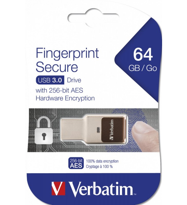 Verbatim Fingerprint Secure memorii flash USB 64 Giga Bites USB Tip-A 3.2 Gen 1 (3.1 Gen 1) Argint