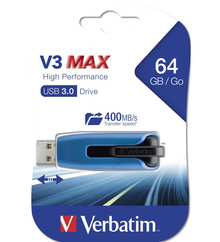Verbatim Store 'n' Go V3 Max memorii flash USB 64 Giga Bites USB Tip-A 3.2 Gen 1 (3.1 Gen 1) Albastru