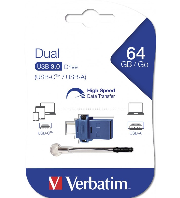 Verbatim 49967 memorii flash USB 64 Giga Bites USB Type-A / USB Type-C 3.2 Gen 1 (3.1 Gen 1) Negru, Albastru, Argint