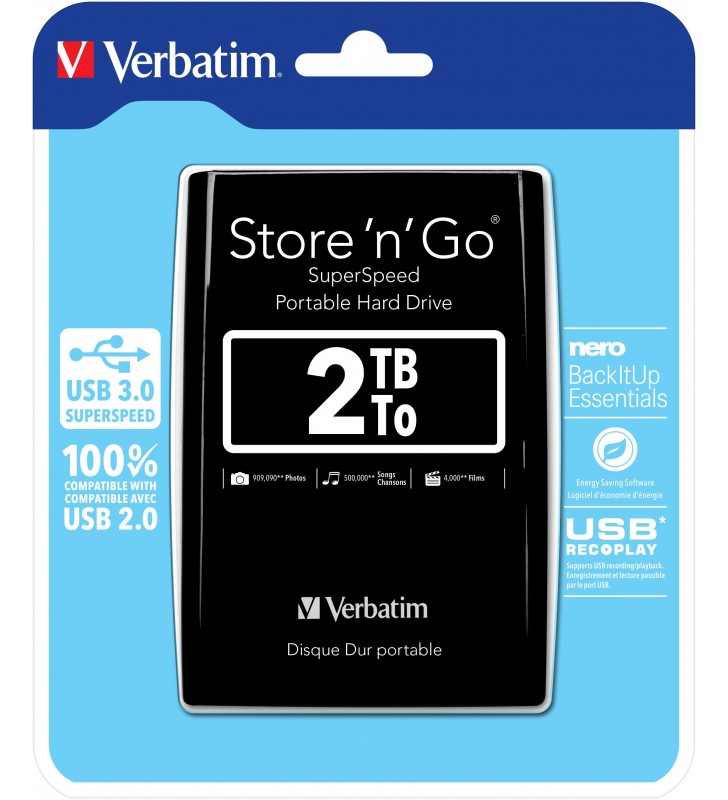Verbatim Store 'n' Go hard-disk-uri externe 2048 Giga Bites Negru