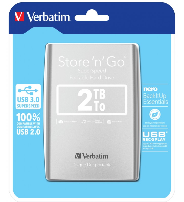 Verbatim Store 'n' Go hard-disk-uri externe 2048 Giga Bites Argint