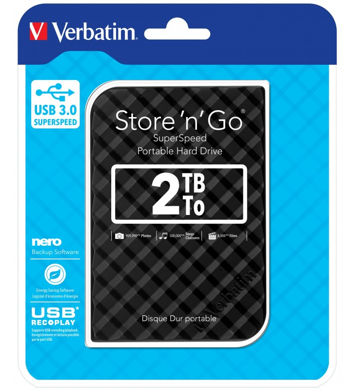 Verbatim Store 'n' Go hard-disk-uri externe 2000 Giga Bites Negru