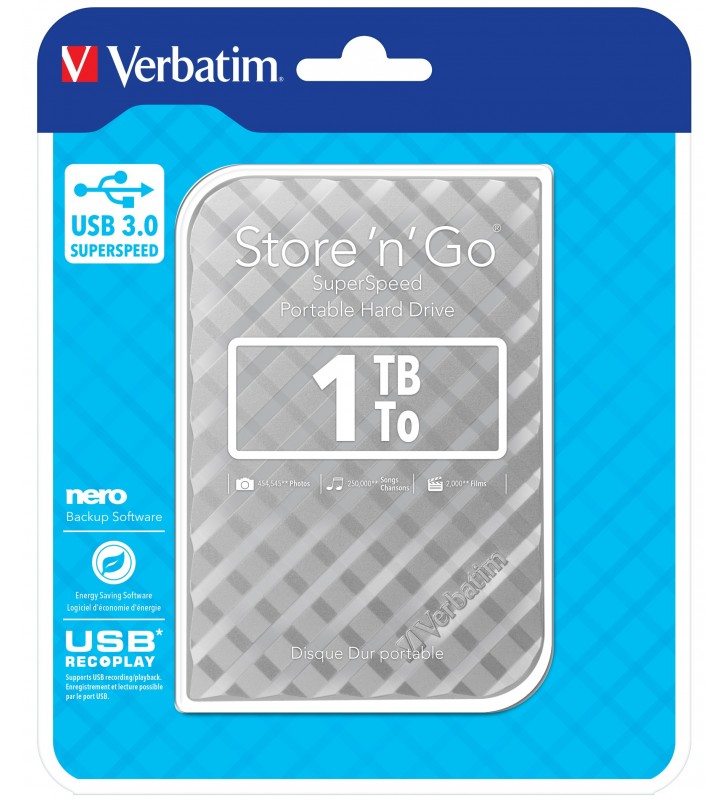 Verbatim Store 'n' Go hard-disk-uri externe 1000 Giga Bites Argint