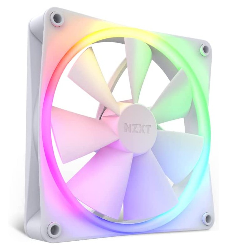 NZXT F120 RGB Fans - RF-R12SF-W1 - Advanced RGB Lighting Customization - Silent Cooling - Single (RGB Fan & Controller Required & Not Included) - 120mm Fan - White