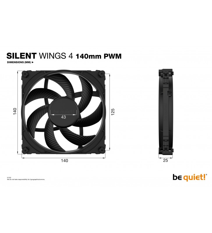 be quiet! SILENT WINGS 4 | 140mm PWM Carcasă calculator Distracţie 14 cm Negru 1 buc.