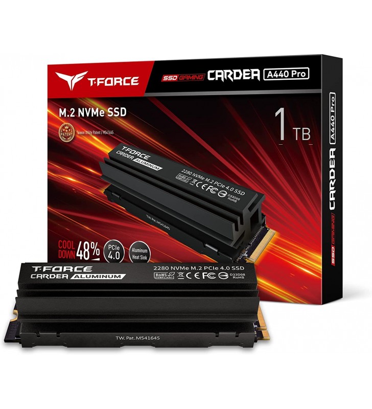 TEAMGROUP T-Force CARDEA A440 Pro - 1TB Drive with DRAM SLC Cache with Aluminum Heatsink 3D NAND TLC NVMe PCIe Gen4 x4 M.2 2280 Gaming SSD Internal Read/Write 7,200/6,000MB/s TM8FPR001T0C128