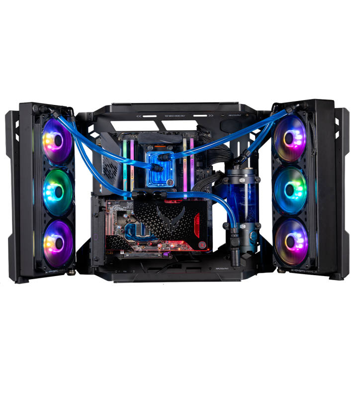 Cooler Master MasterFrame 700 Custom Test Bench/Open-Air ATX PC Case, Panoramic Tempered Glass, Premium Variable Friction Hinges, Built-in VESA Mount, Black (MCF-MF700-KGNN-S00)