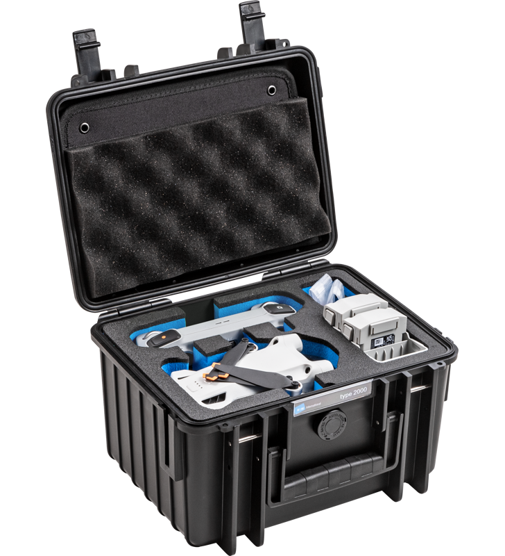 BW Outdoor Cases Type 2000 for DJI Mini3 PRO, DJI RC-N1 or DJI RC, charging-cradle, 4 bat , Black