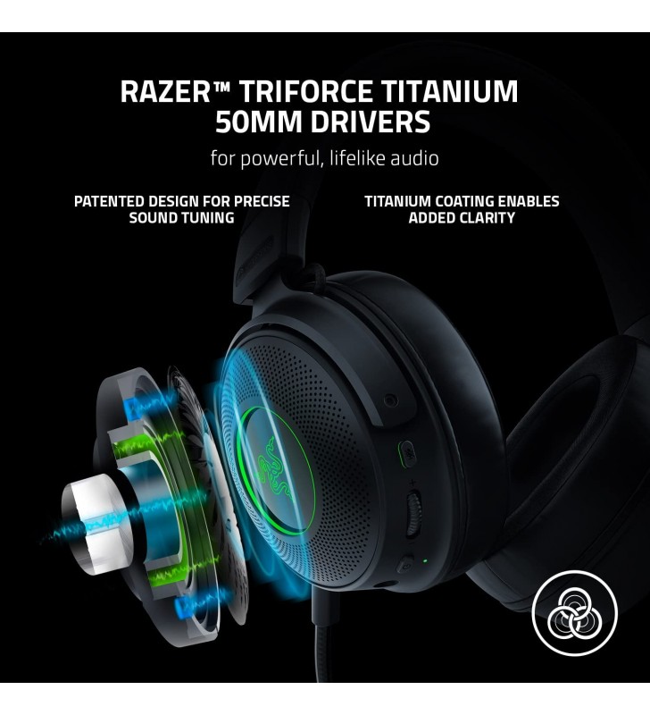 Razer Kraken V3 Pro HyperSense Wireless Gaming Headset with Haptic Technology: 50mm Triforce Titanium Drivers - THX Spatial Audio - Hyperspeed Wireless - Hybrid Fabric Memory Foam & Leatherette Cushions
