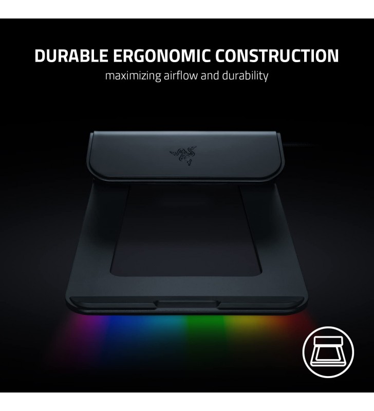 Razer Chroma V2 Laptop Stand: Customizable Chroma RGB Lighting - Ergonomic Design - Anodized Aluminum Construction - 4-Port USB-C Hub - Matte Black