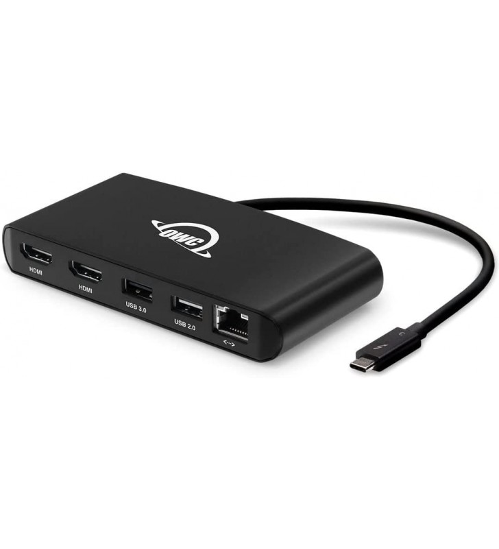 OWC Thunderbolt 3 Mini Dock, 5-Port Bus-Powered Multi-Adapter with Dual 4K HDMI, Dual USB and Gigabit Ethernet, Integrated 7.2-inch Thunderbolt 3 Cable (OWCTB3MDK5P)