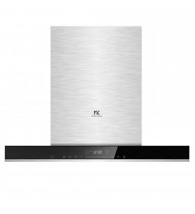 Hota T-shape Master Kitchen MKHD T608ED-TouchBK/XS, 800 m3/h, latime 60 cm, clasa A, control slide touch, 2 filtre aluminiu, Sticla neagra/Inox