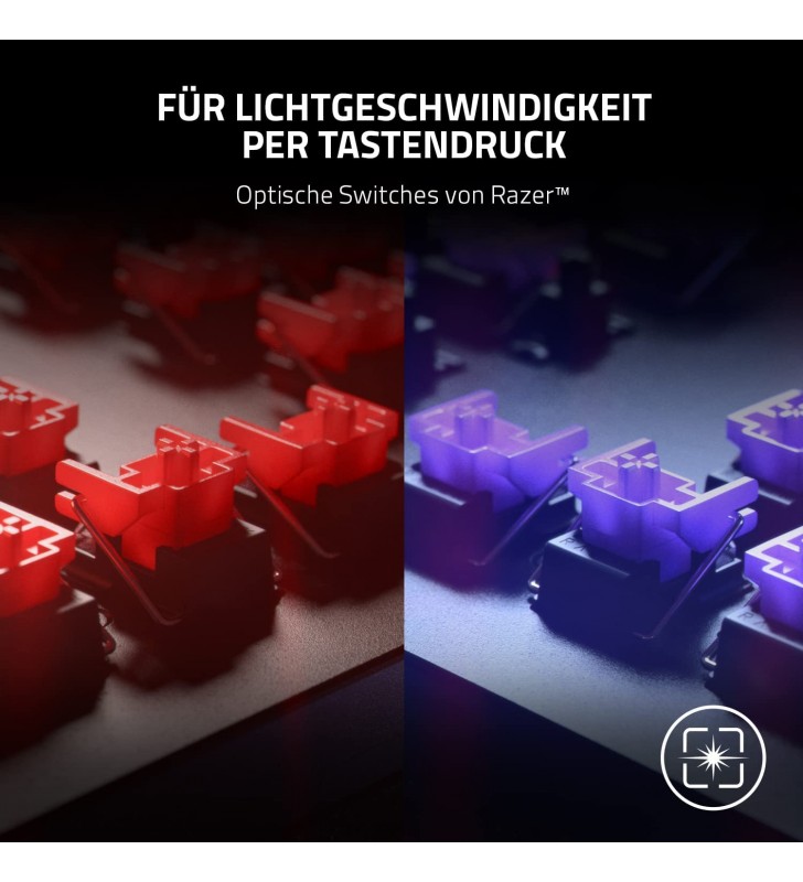 Razer Tenkeyless (Red Switch) - Optical Gaming Keyboard without Numeric Keypad (Palm Rest, HyperPolling, Doubleshot PBT Keycaps) QWERTZ DE Layout, Black RZ03-03940500-R3G1 Huntsman TK2 L