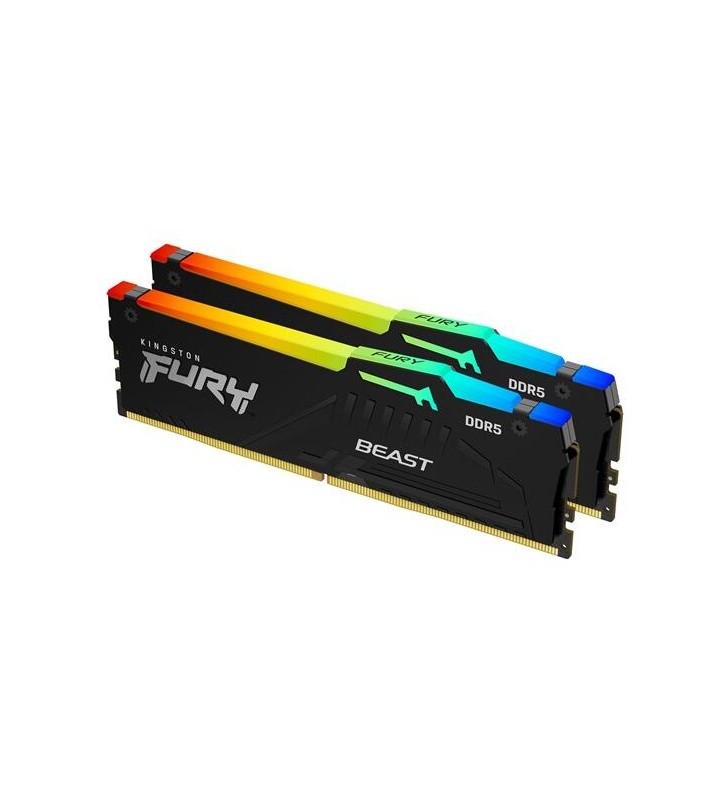 Memorie Desktop Kingston Fury Beast RGB, 64GB(2 x 32GB) DDR5, 4800MT/s, CL38