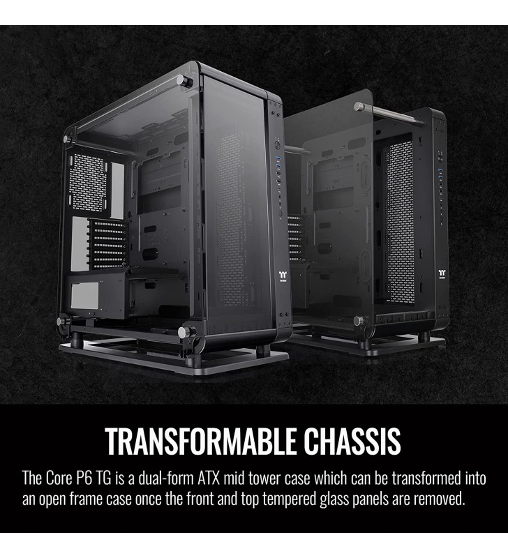 Thermaltake The Core P6 TG Black Edition Transformable ATX Mid Tower - Tt LCS Certified Fully Modular Computer Case CA-1V2-00M1WN-00