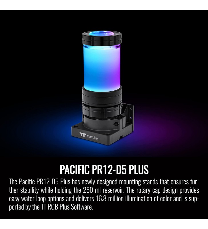 Thermaltake Pacific DIY PR12-D5 Plus 250ml 5-Speed ​​Adjustable D5 Pump/Reservoir Combo, 360 Degree Swivel Lid, 16.8 Million Lighting Colors, CL-W338-PL00SW-A