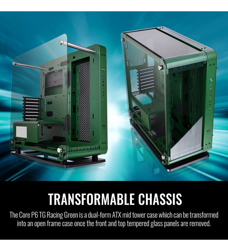 Thermaltake The Core P6 TG Racing Green Edition - Transformable ATX Mid Tower Fully Modular Tt LCS Certified Computer Case CA-1V2-00MCWN-00