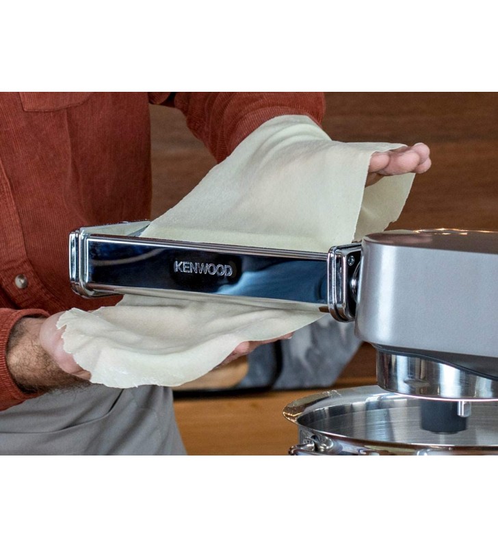 Kenwood XL Lasagne Roller KAX99.A0ME, Accessories for Kenwood Food Processors, for Extra Wide Lasagne Plates up to 22 cm, Chrome-Plated Stainless Steel Housing, Roller Rollers Made of Durable Aluminium, Silver