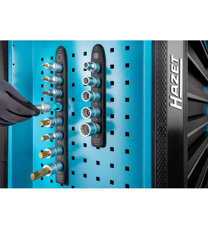 HAZET Smart-Rail 900E-SR/8 | Magnetic Base with 8 Slots, Drive: Square 12.5 mm (1/2 Inch), Output: Torx Profile | Flexible Plastic Socket Strip for Socket Spanner