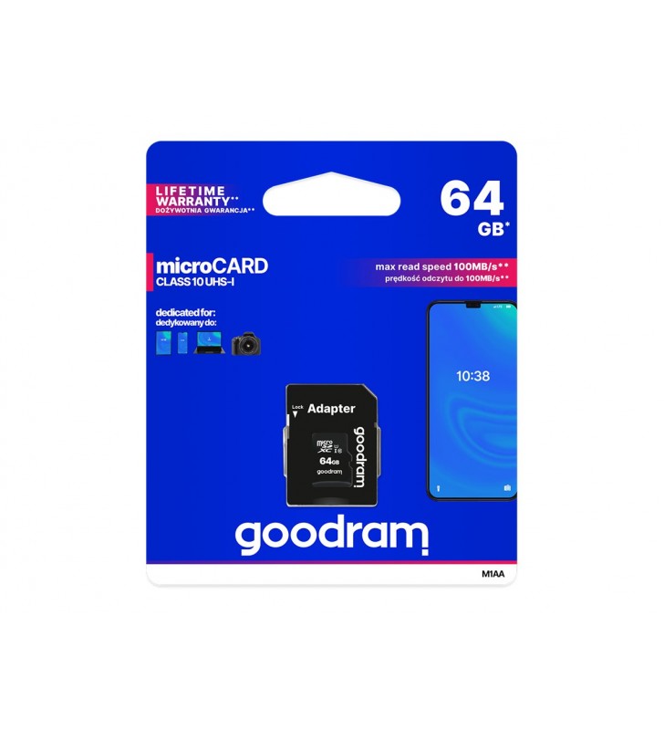 GOODRAM M1AA-0640R12 GOODRAM memory card Micro SDXC 64GB Class 10 UHS-I + Adapter