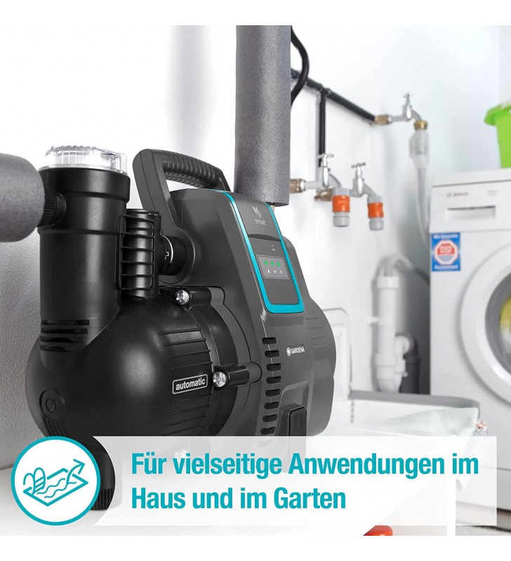 GARDENA smart Pressure Pump: Domestic water dispenser controllable via app / tablet, delivery rate 5000 l / h, maintenance-free, integrated pre-filter, 8 m max. Suction height, dry run protection (19080-20)