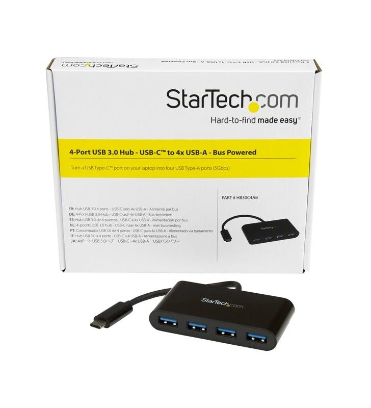 StarTech.com HB30C4AB hub-uri de interfață USB 3.2 Gen 1 (3.1 Gen 1) Type-C 5000 Mbit/s Negru